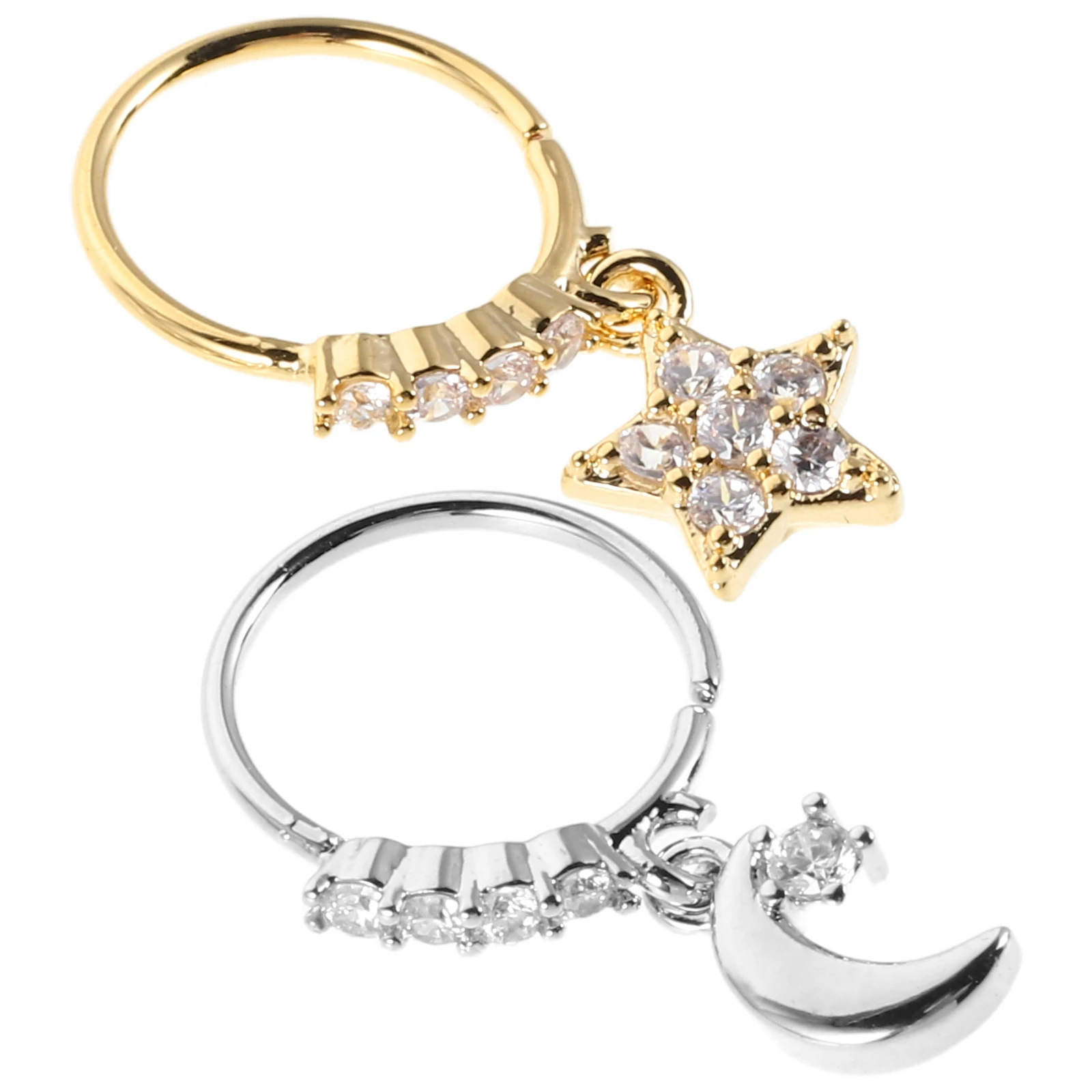 

2 Pcs Nose Ring Jewelry Unique Star Moon Hoops Metal Nose Rings for Women Piercing Accessories Creative Design Gifts