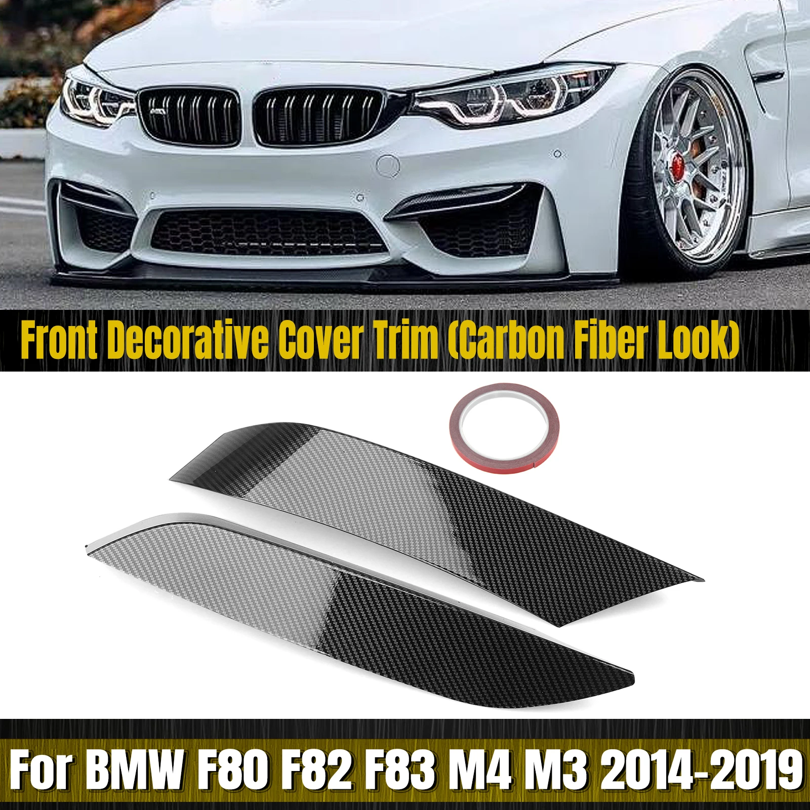 

For BMW F80 M3 F82 F83 M4 2014-2020 Only Front Bumper Side Air Vent Splitter Trim Intake Frame Upper Spoiler Cover Canard Brow