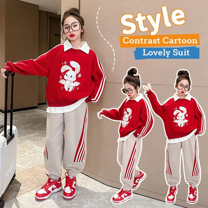 

Baby and Girls Sweet Contrast Patchwork Striped Sweatshirt+Sweatpant Set School Kids 2PCS Tracksuit Child Jogger Outfit 1-12Yr