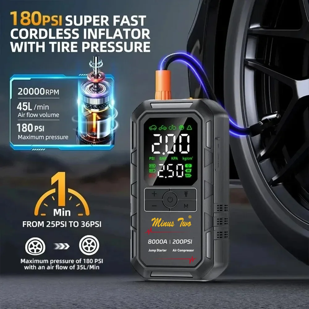 8000A Peak Wireless Car Jump Starter - Portable Emergency Battery Booster & Power Bank for Dead Car Battery, All in One