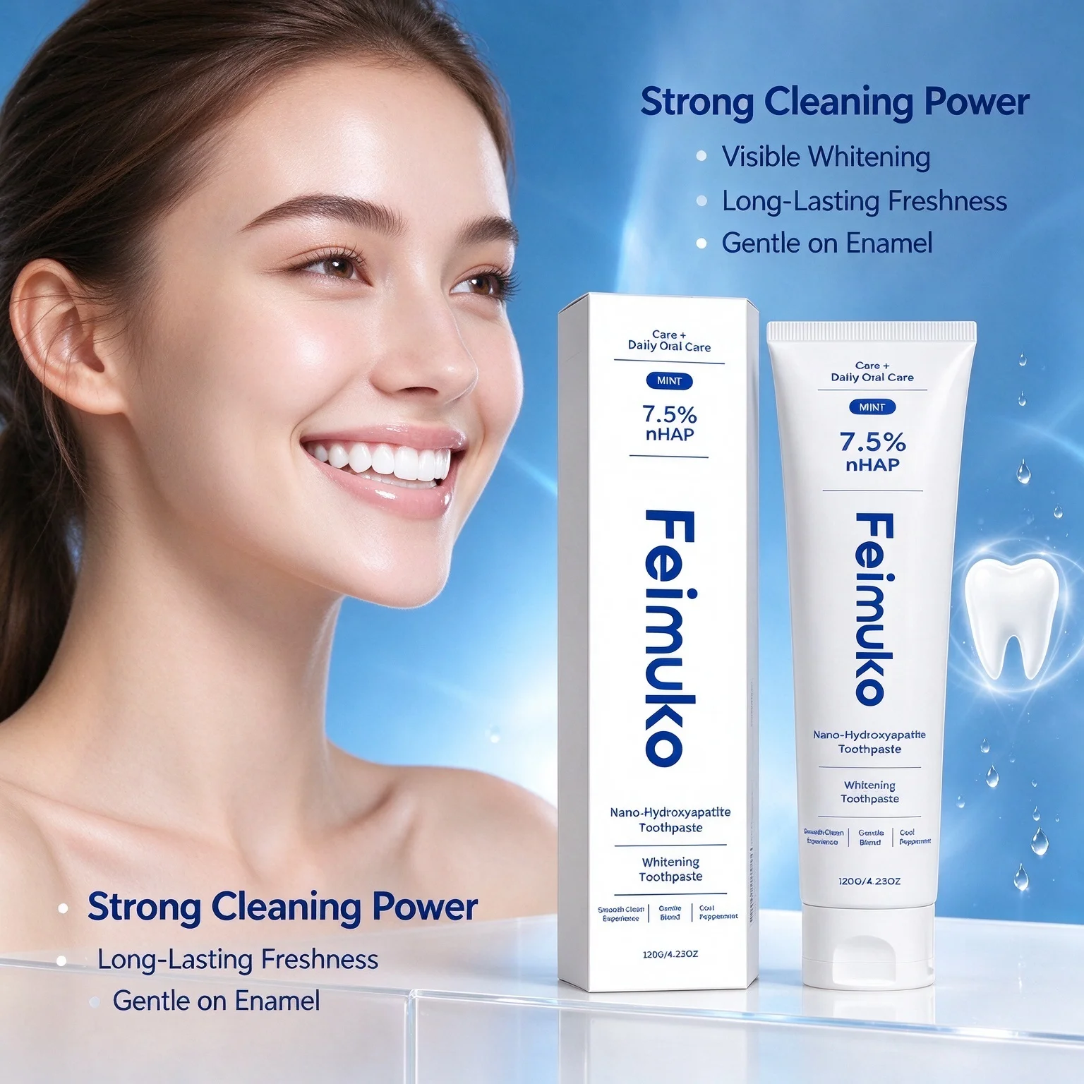 1/2/3PCS Powerful Whitening Toothpaste Deep Clean Remove Yellow Teeth Stains Fresh Mint Breath Bright White Teeth Oral Hygiene