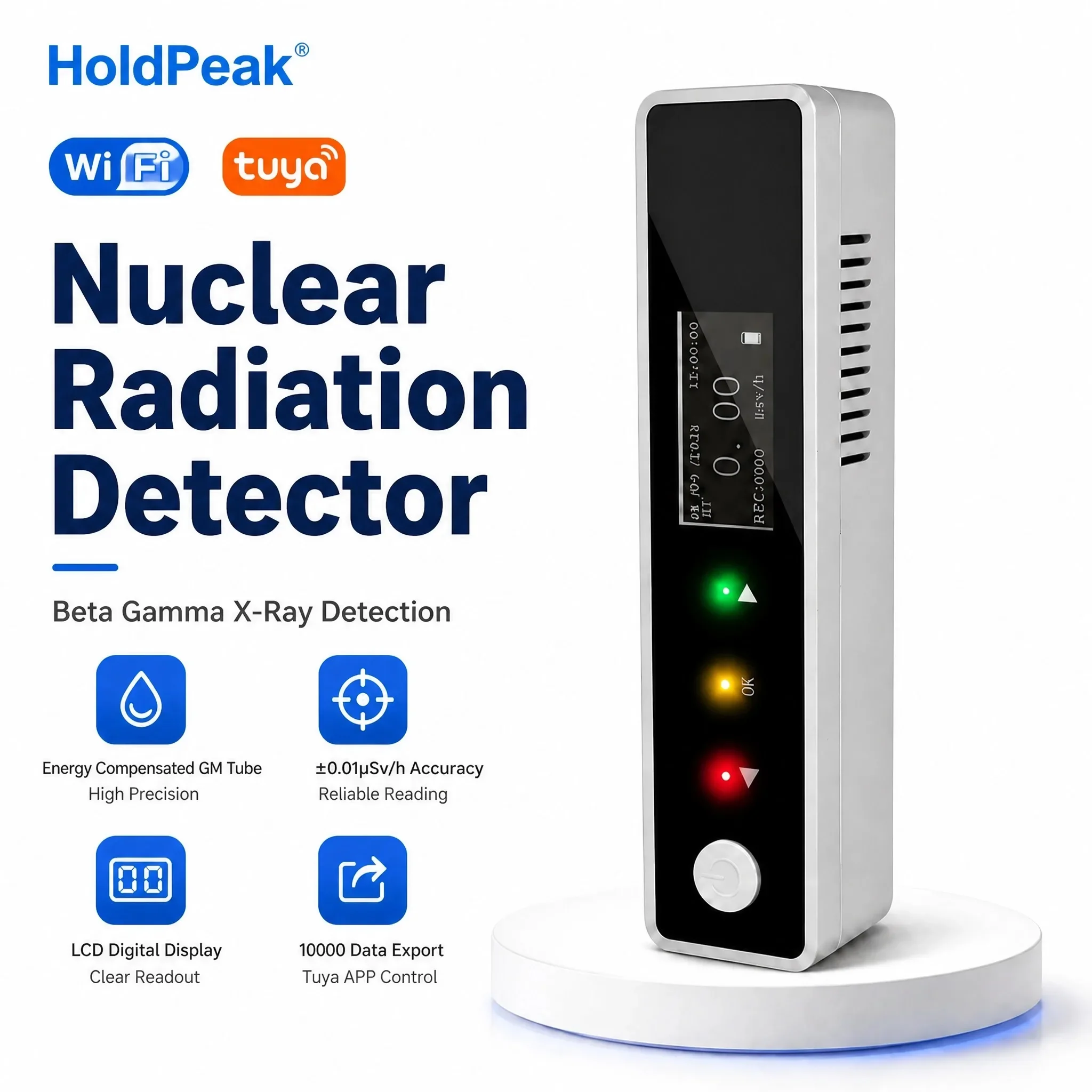 Geiger Counter Radiation Detector Dosimeter DY003, 1.29in OLED, 10000 Data, Tuya WiFi, β γ X-Ray, GM Tube, Sound Alarm, for Lab