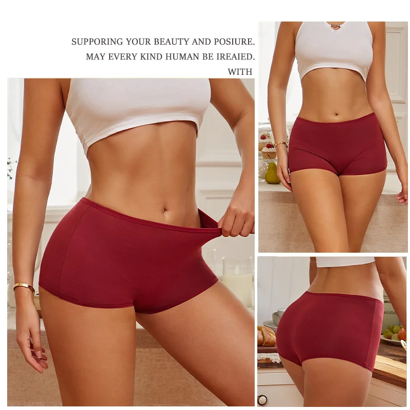 2PCS Women\'s Cotton Panties Seamless Sports Boxers Underwear Female Solid Color Briefs Cozy Intimate Underpants Soft XS-XL