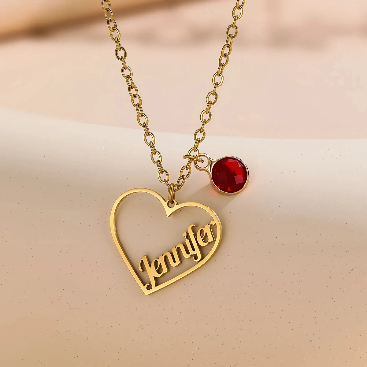 قلادة اسم شخصي كريستال على شكل قلب مصنوعة من الفولاذ المقاوم للصدأ سلسلة الترقوة الراقية #6