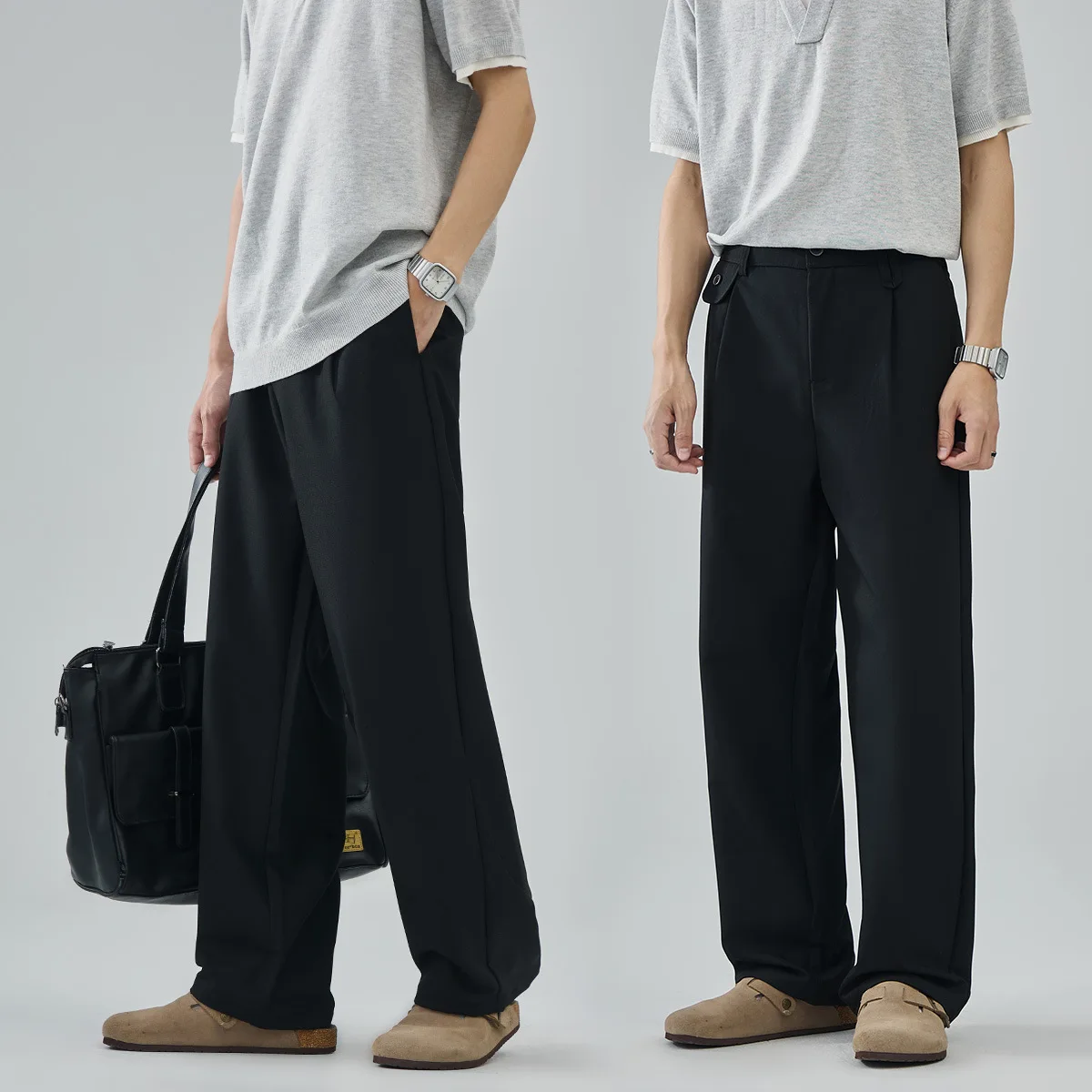 Spring Summer Premium Wrinkle-Resistant Drape Straight Pants Men's Business Casual Trousers