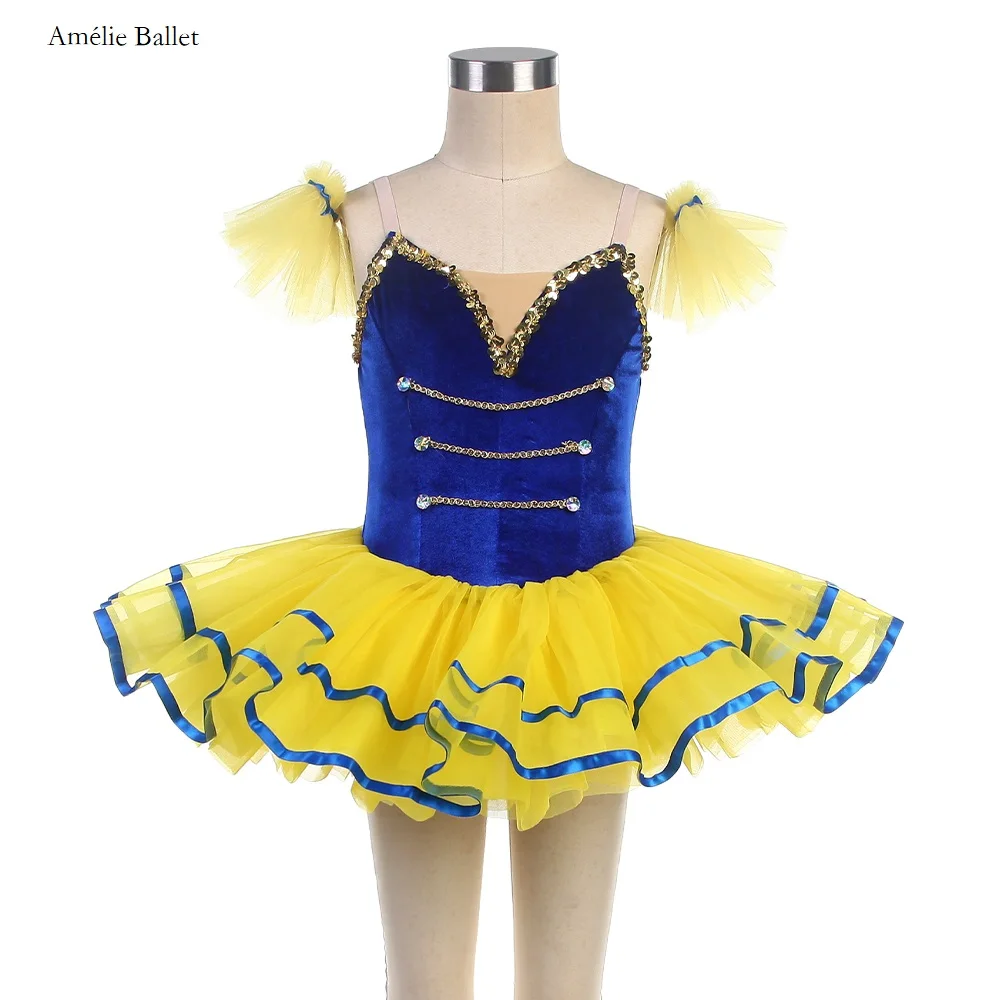 

24026 Royal Blue Velvet Bodice with Yellow Romantic Tutu Skirts Girls & Women Ballet Dancing Tutu Stage Performance Costumes
