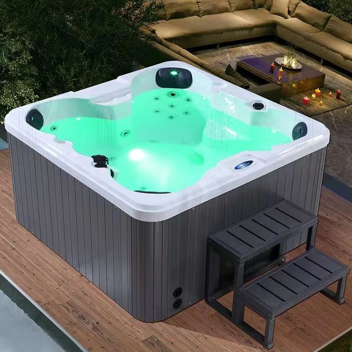 Outdoor Jacuzziss Garden Bath 4-Person Wooden Bathtub Outdoor Spa Hot Tub Hot Tube Outdoor Sap square Spa Tub Swim Pool ASAP