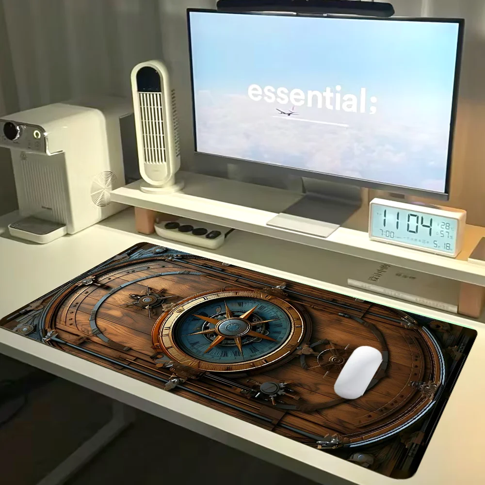 1pc gaming mouse pad vintage bússola design mousepad grande teclado com base de borracha antiderrapante costurado borda deskpad