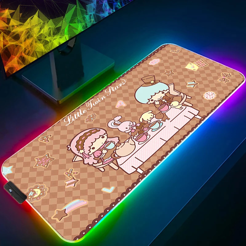 لوحة ماوس RGB L-little Twin Star من نوع سرعة الكمبيوتر سجادة لمشغل الرياضات الإلكترونية ولوحة مفاتيح الكمبيوتر المحمول LED Kawaii Mousepad حصيرة مكتبية