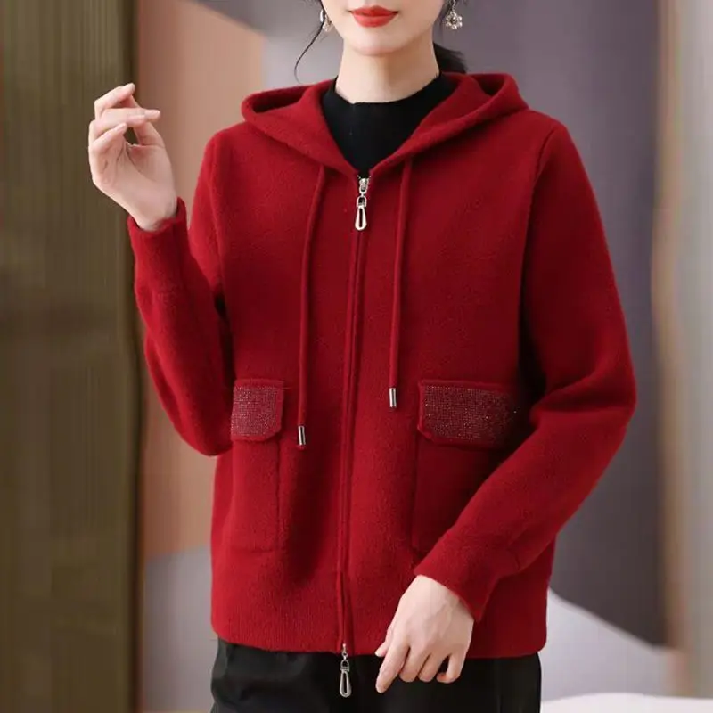 

Autumn Winter Thick Warm Cardigan Sweater Coat Women Fashion Casual Zipper Short Knitted Sweater Jacket Mother Sweater Cardigans