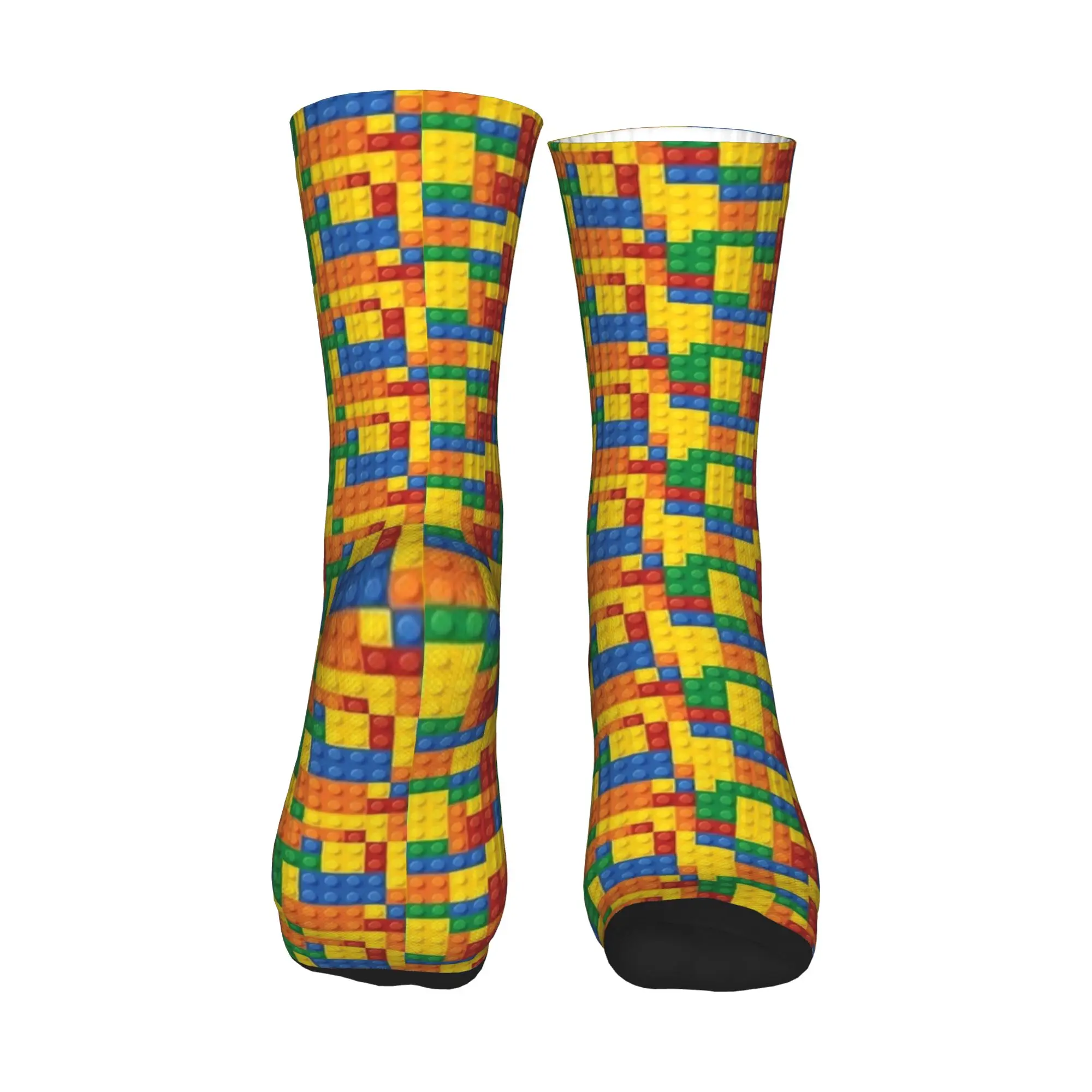 Color Building Blocks Print Socks Autumn  Stockings Trendy Men Soft Breathable Socks Design Running Sports Anti Sweat Socks