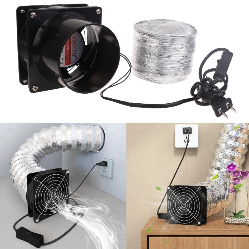 High-Power Exhaust Hose Fan with Aluminum Ducting AC220-240V 50/60Hz Input Ventilator Fan for Bathroom,Kitchen, H4GE