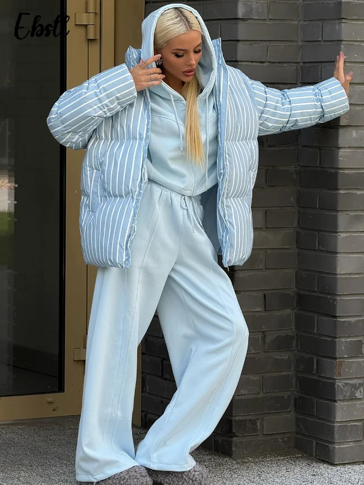 

Полосатое хлопковое пальто со съемным капюшоном, женское теплое пальто с воротником-стойкой на молнии и длинными рукавами, новинка зимы 2025, женская уличная одежда