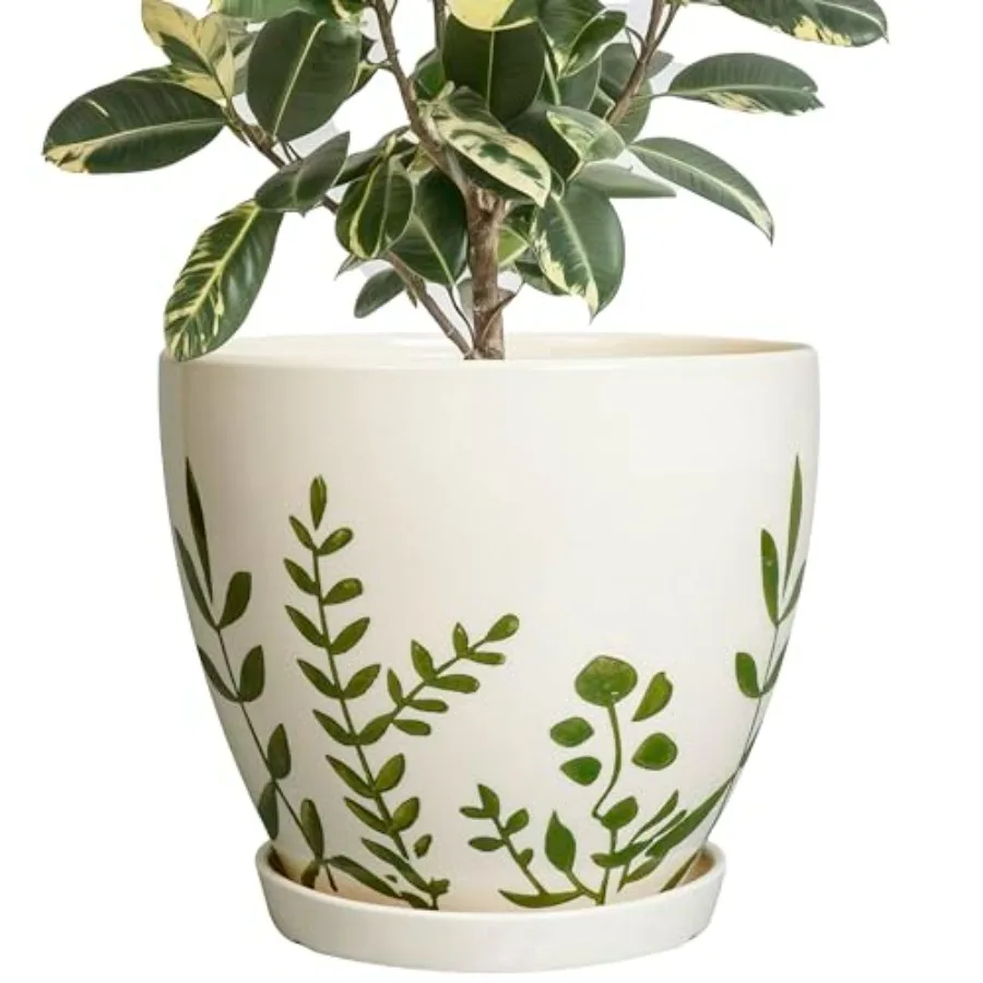 

10 Inch Ceramic Plant Pot for Indoor Outdoor Use White Round Decorative Planter with Drainage Hole and Saucer, Ideal for Flower