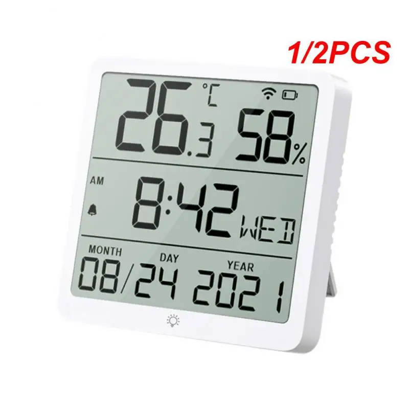 1/2PCS Tuya Smart Home WiFi Temperature Humidity Sensor Smart Life Indoor Thermometer 24 Hours Clock Sensors for Alexa