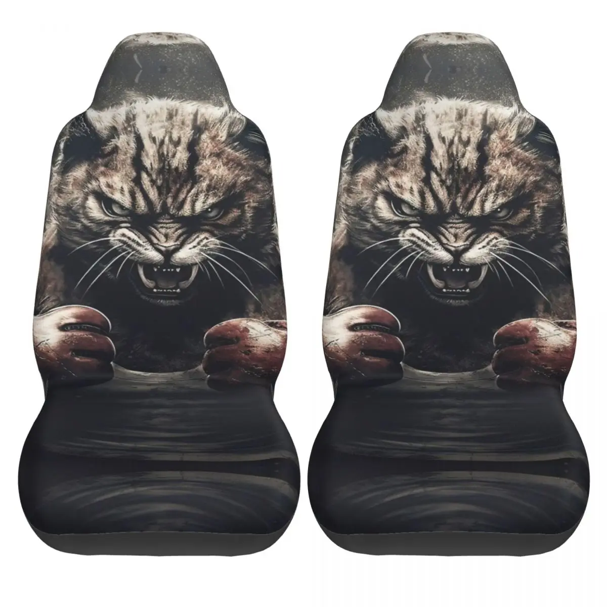 Boxing Old Angry Cat Miaw Car Seat Cover Custom Printing Universal Front Protector Accessories Cushion Set