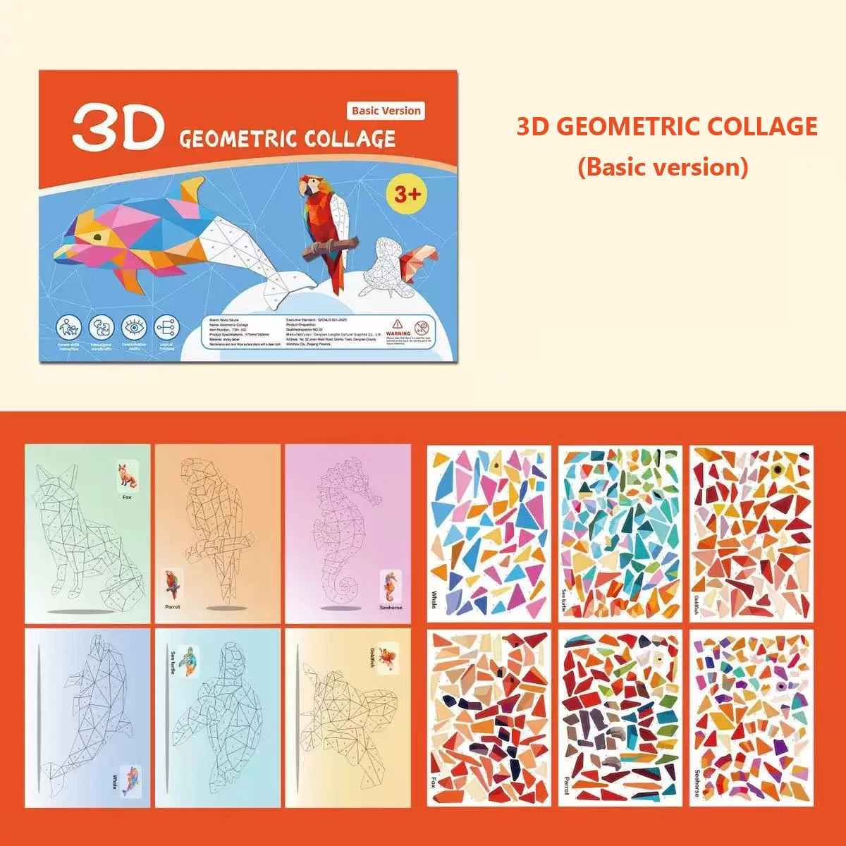 6 collage geometriche Puzzle per bambini Migliora la concentrazione Adesivi fatti a mano Adesivi giocattolo per l'illuminazione dell'addestramento cognitivo degli animali