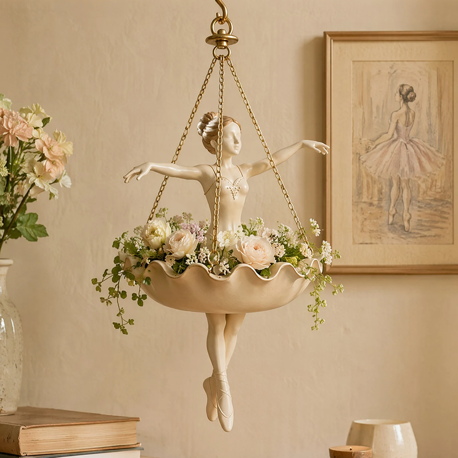 Spider Plant Hanging - กระถางแขวนเรซิ่นน่ารัก ทนทานต่อการซีดจาง กระถางดอกไม้แขวนตกแต่งสวยงาม ที่แขวนต้นไม้รูปนักบัลเล่ต์ สำหรับปลูกไม้อวบน้ำและต้นแมงมุม