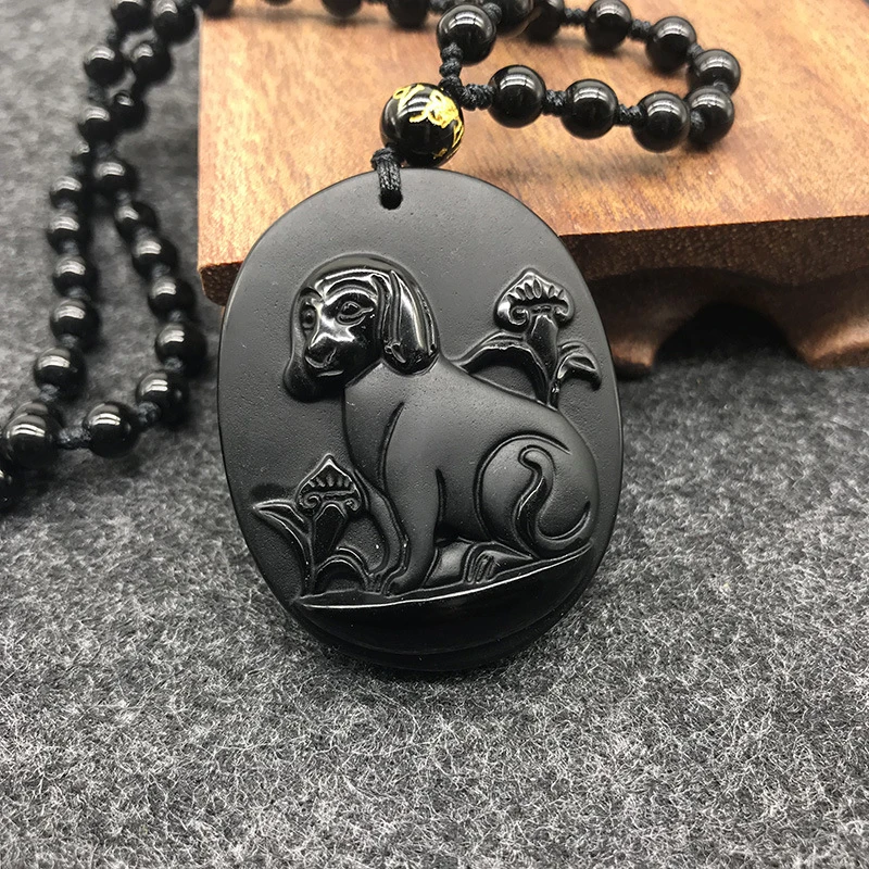 Obsidian Necklace, Three-Phase , Twelve Zodiac Jade Pendant, Ox, Tiger, Dragon, Snake, Chicken, Dog Zod