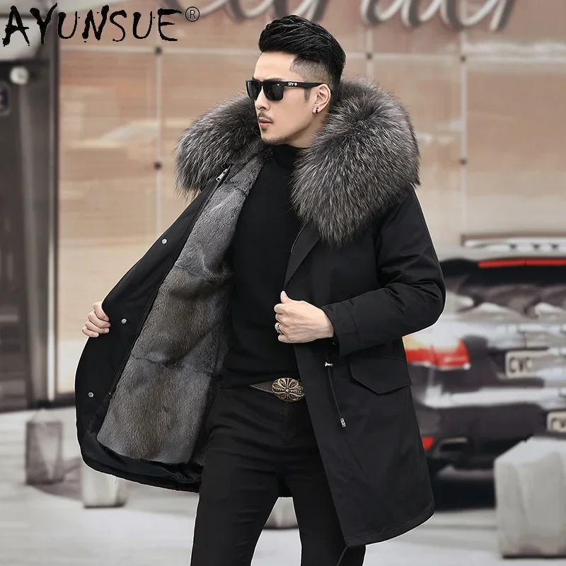 AYUNSUE 2020 Men\'s Clothing Winter Jacket Men Real Mink Fur Coat Male Thick Parkas Hooded Mens Jackets Ropa De Hombre LXR 631