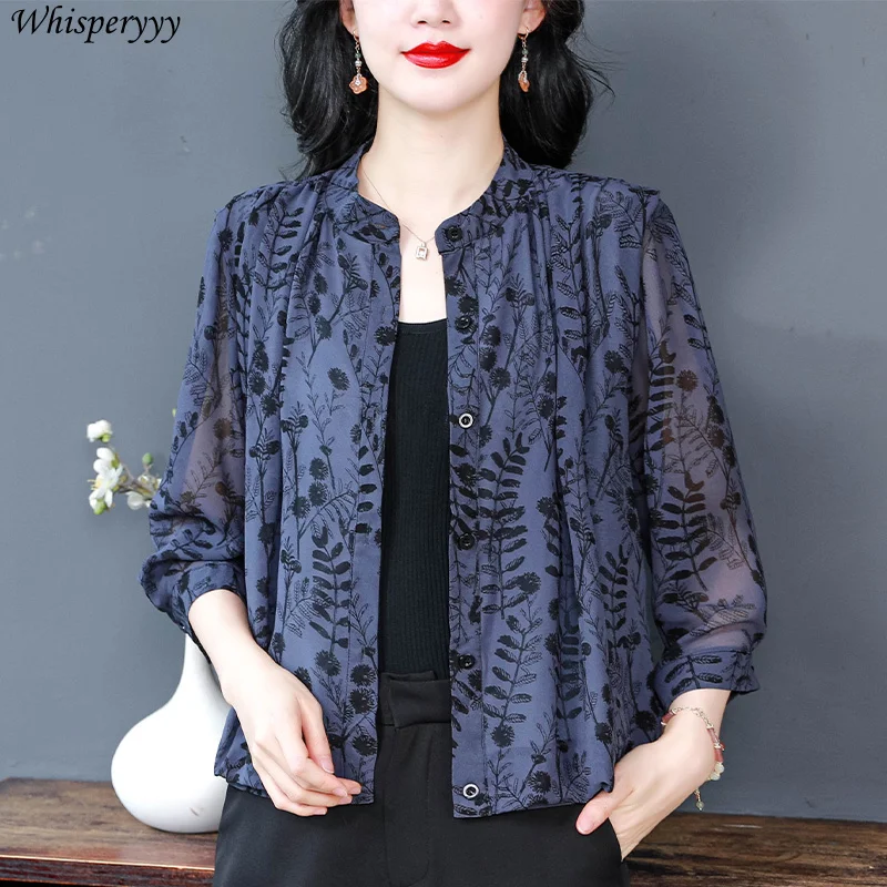 Printed Short Jacket Women Cardigan Casual O Neck Shawl Sun Protection Air Conditioner Clothing Button Quarter Sleeve Tops Femme