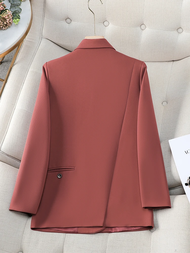 Fashion Autumn Winter Women Blazer Coat Female Red Black Coffee Solid Long Sleeve Double Breasted Casual Ladies Jacket