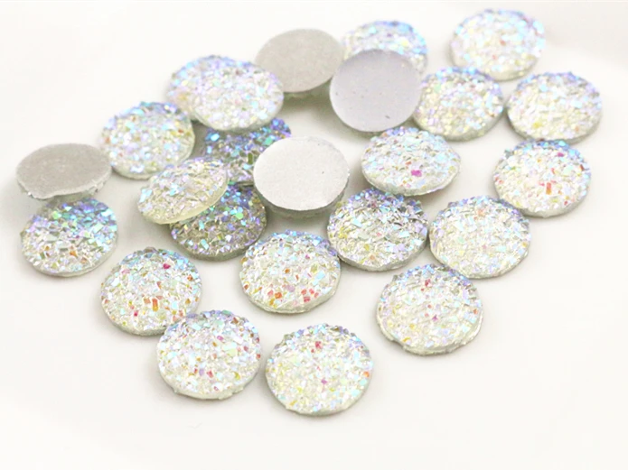 New Fashion 40pcs 12mm White AB Color Flat Back Resin Cabochons Cameo  G5-33