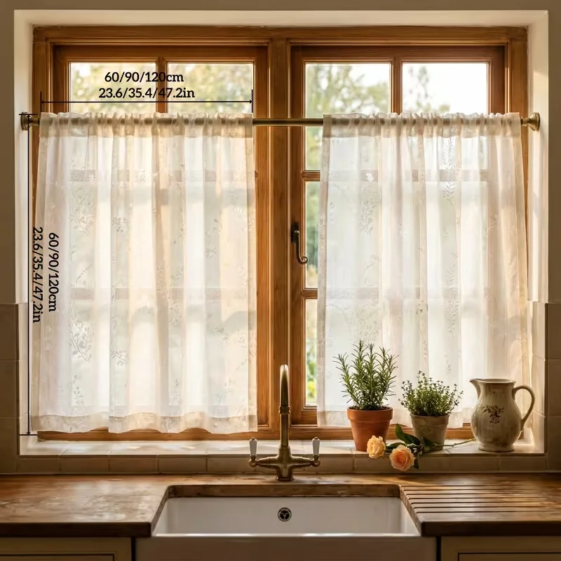 1 pc French pastoral sheer curtains, light-filtering & coffee-themed. Perfect for kitchen, living room & study small windows