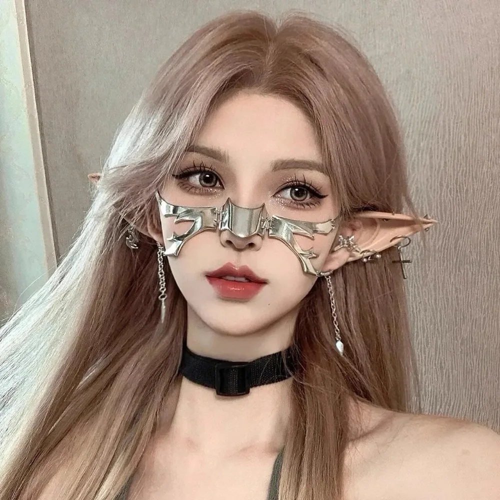 قناع Cyberpunk المعدني Y2K على الطراز الميكانيكي للجنسين، سلسلة وجه للهالوين التنكرية للنساء والرجال #3