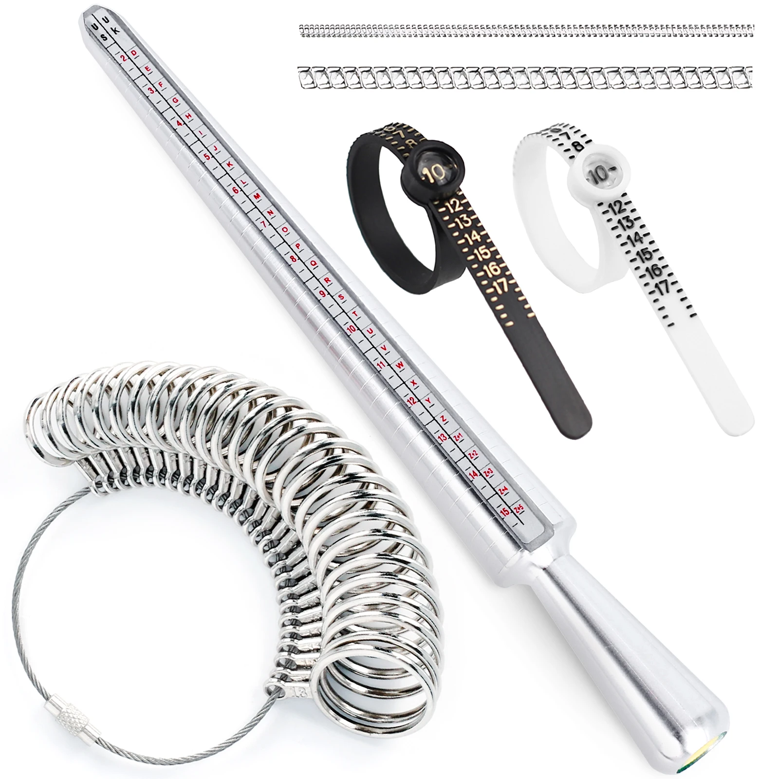 

Набор инструментов для измерения размера кольца, оправка и размер кольца, многоразовый размер пальца 1–17 США, регулятор размера кольца для свободных колец