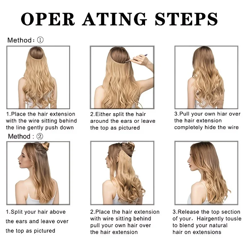 20Inch Synthetic Invisible Wire Hair Extensions for Women Heat Resistant Long Curly Highlights No Clips Needed image 5