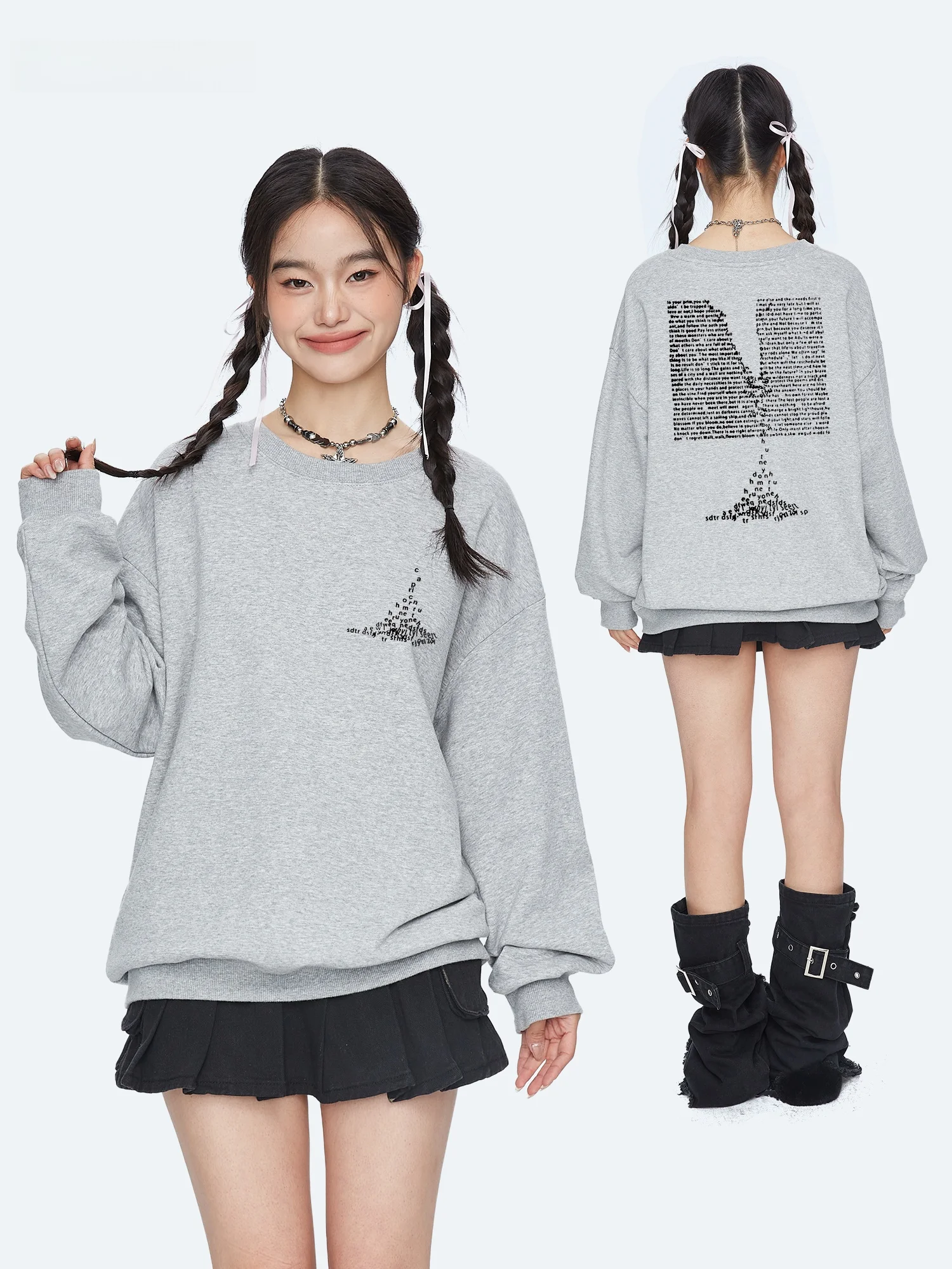 Capricorn American Abstract Letter round Neck Fleece Women's Sweatshirt Loose Outerwear Cotton Polyester Blend Long Sleeve