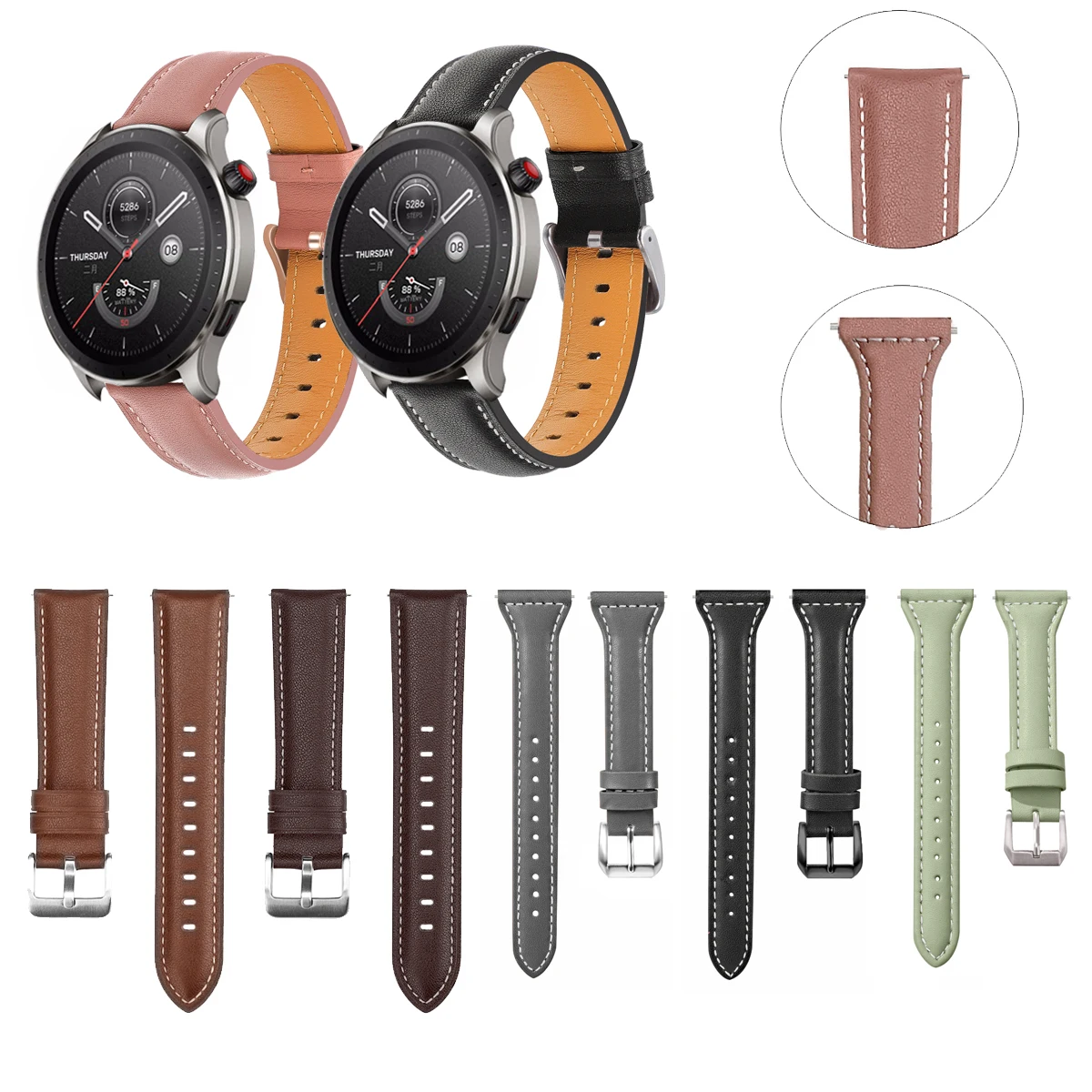 20mm 22mm Watch Band Genuine Leather Strap for Huami Amazfit GTR4 GTR 42mm 47mm Wristband for Amazfit PACE GTR2 GTR 2E gts4