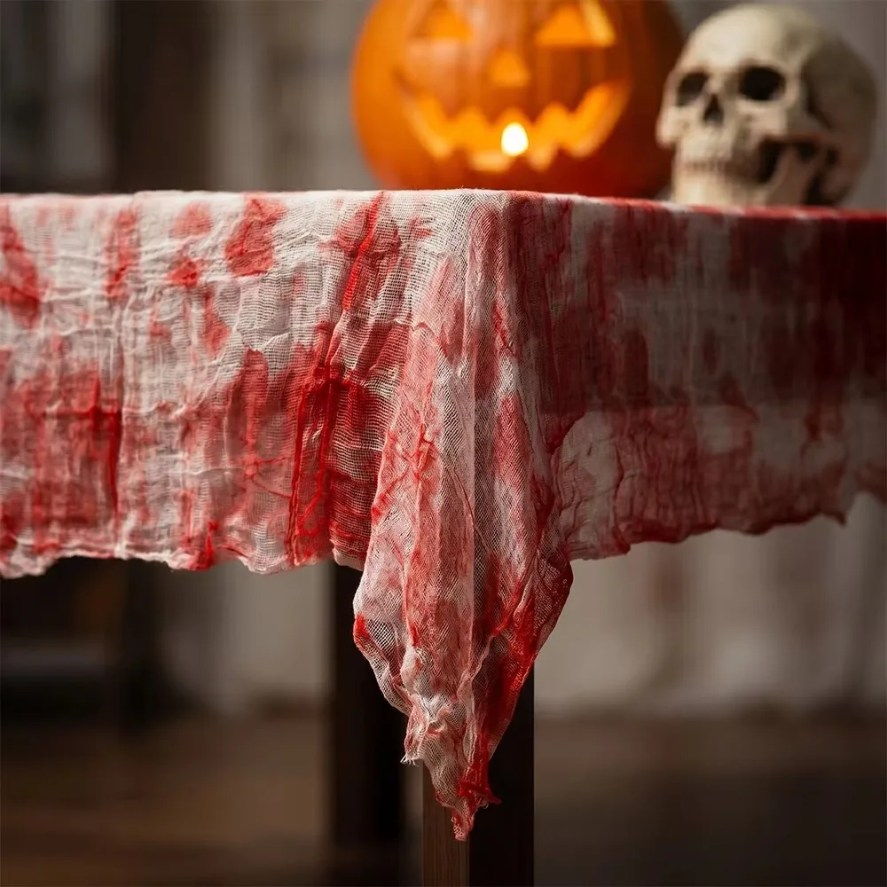 Gauze Halloween Bloodstain Tablecloth Rectangular Decorative Bloody Table Cover DIY Large Size Bloody Window Curtain