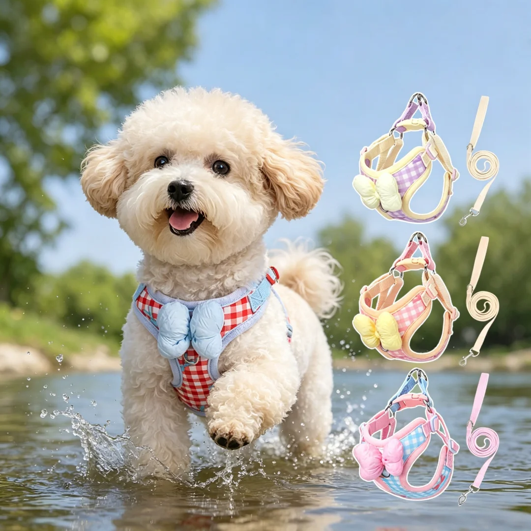 High-Quality Plaid Outdoor Harness for Cats and Dogs, Complete Set of Two-Piece Breathable Vest-Style Dog Harness