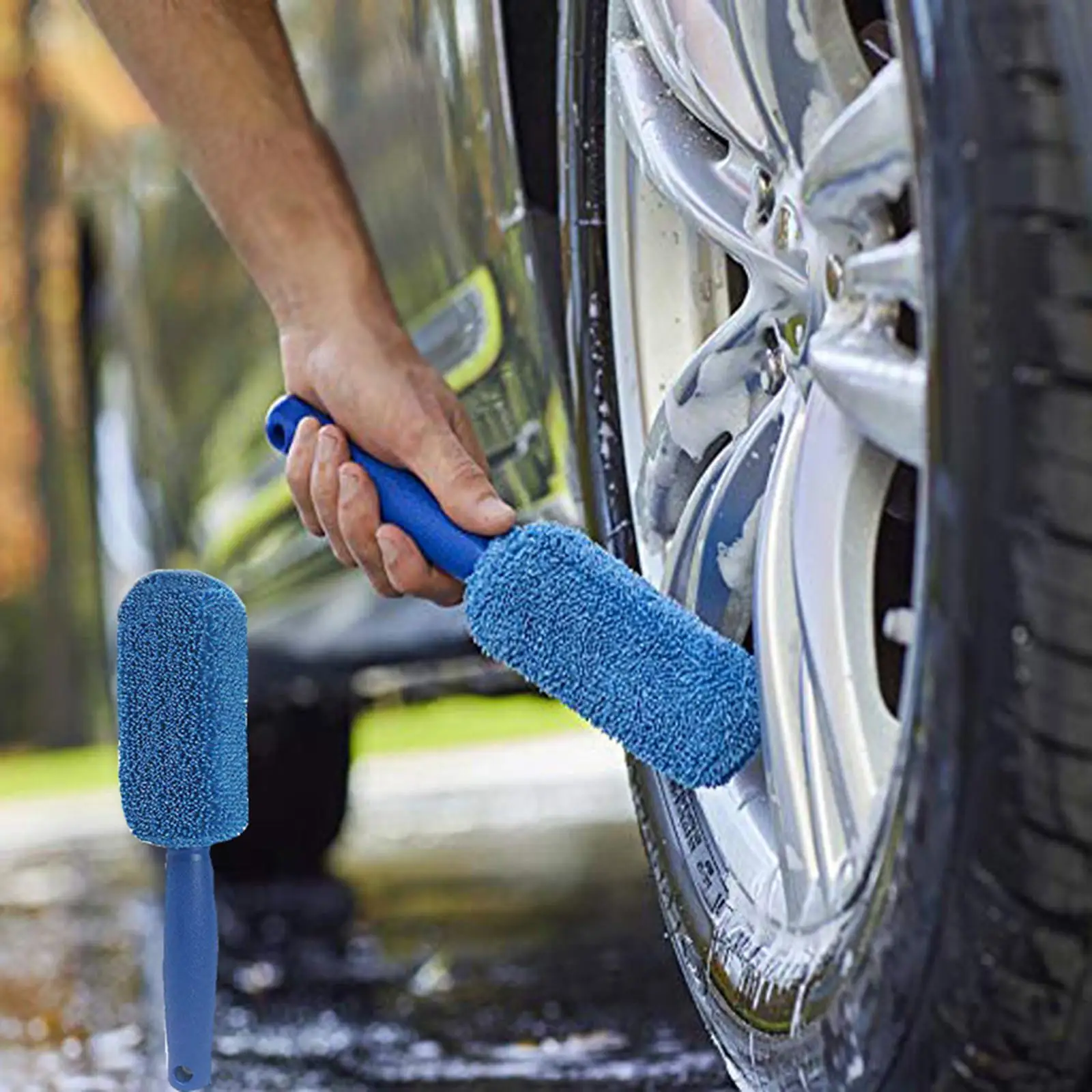 27x5CM Car Wash Super Brush Plush Wheels Brush Non-Slip Handle Easy To Cleaning Rims Spokes Wheel Barrel Car Accessories