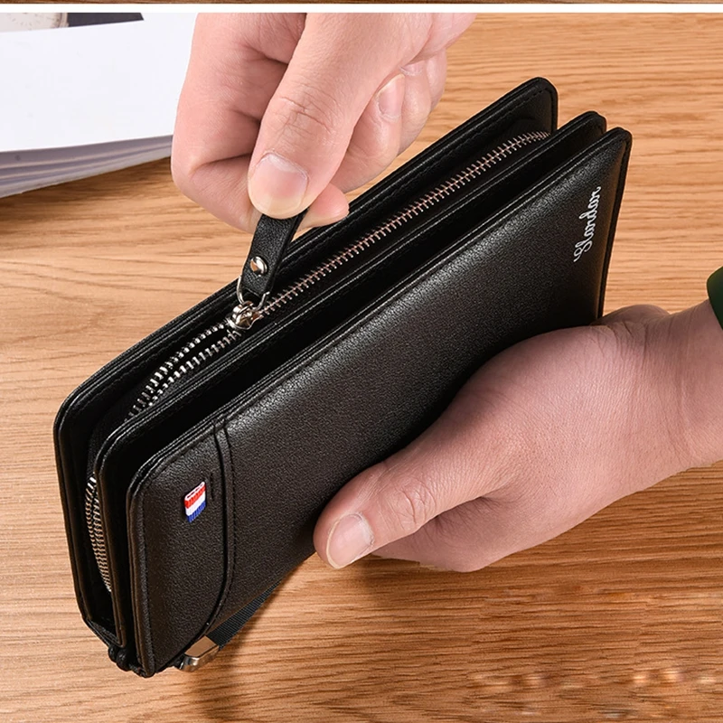 Business Wallets New Men Vintage Clutch Phone Bag Multi-card Bit Zipper Purse Scrub Money Clip Long Hasp Wallet Large Capacity