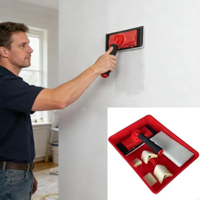 

9Inch Rotating Handle Paint Brush Set With Edges Trimmer And Paint Tray For Professional Painting And DIY Projects 37JD