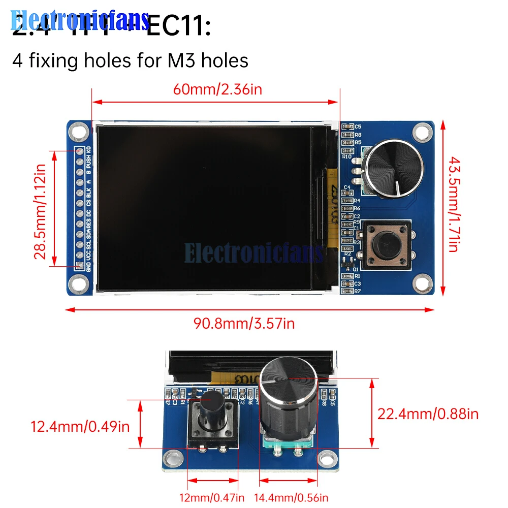 Tela TFT de 1,8 / 2,4 polegadas com módulo de combinação de codificador rotativo EC11 Interface SPI Display LCD