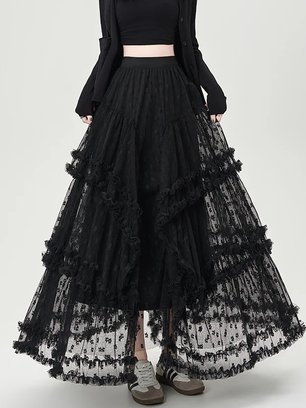 

Новая летняя женская юбка макси в корейском стиле с высокой талией, асимметричная, кружевная, больших размеров, свободного кроя, однотонная, для повседневной носки