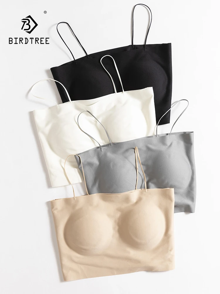 

BirdTree, Lining 89%Natural Silk Solid Bra, Women Traceless Thin Shoulder Strap, Soft Underlay Underwear, 2024 Summer P464106QC