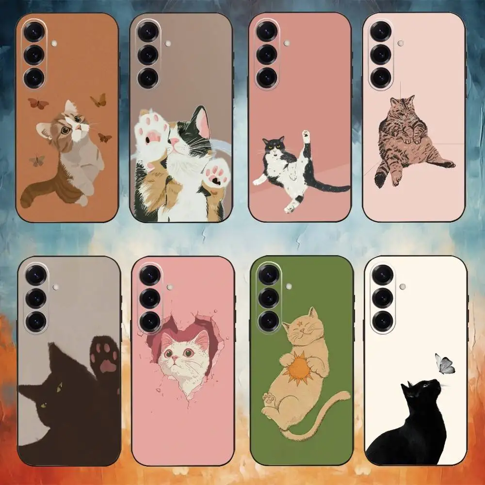Cute Cat wallpaper Phone Case For Samsung Galaxy A73,A72,A71,A70,A53,A52,A51,Others Soft Black Cover