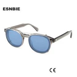 Johnny Depp Polarized Clip On Sunglasses Round Optical Frame For Men Women High Grade Retro Clear Gray Acetate Shades 4+3 Hinge
