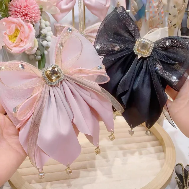 Nowy z kryształu górskiego frędzle kokardki spinki do włosów dla kobiet moda zacisk sprężynowy kucyk nakrycia głowy spinacz włosy Accessoriesi-Remiel