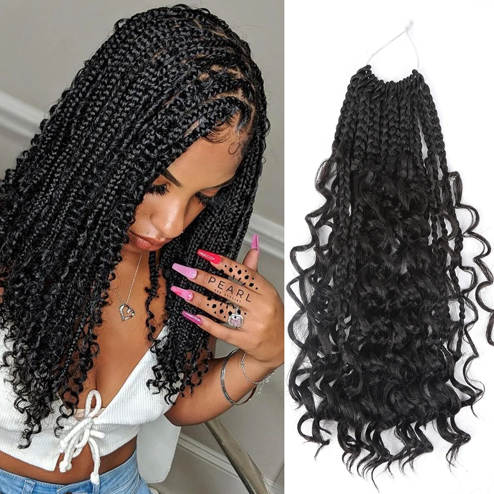 

Synthetic Ombre Bob Box Braids Crochet Curly Goddess Braiding Extensions Curls Ends Pre Stretched Bohemian for Afro Women/Kids