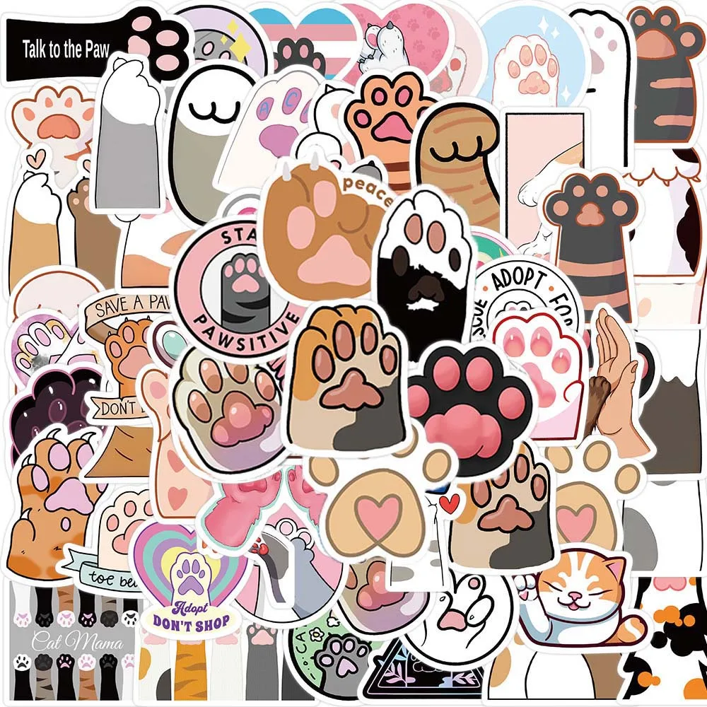 10/61pcs Kawaii Cat Paw Stickers Pack for Kids Cartoon Cute Graffiti Decals Scrapbooking Luggage Laptop Diary Wall Toys Sticker