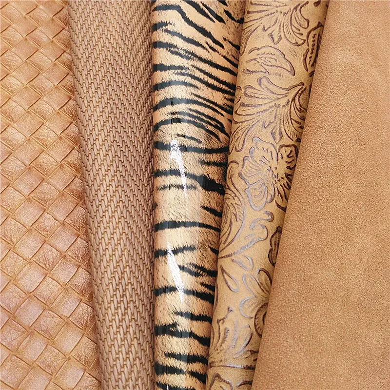 Flowers Wave Embossed Synthetic Leather Fabric Sheets Smooth Tiger Pattern Faux Leather Suede DIY Craft Sheets Mini Rolls W319