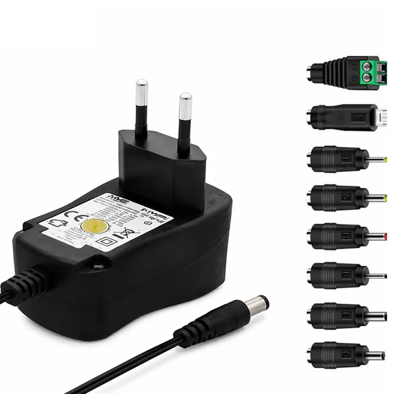 12-W-Universalnetzteil (3 V, 4,5 V, 5 V, 6 V, 7,5 V, 9 V, 12 V, 1 A) mit 8 DC-Steckern für Lautsprecher, Kameras, Lampen, Tablets und weitere Haushaltsgeräte
