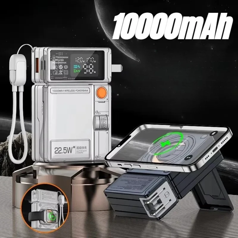 

Portable 10000mAh Magnetic Wireless PD20W Power Bank Stand USB Cable Fast Charging Spare Battery for Apple Watch iPhone Samsun