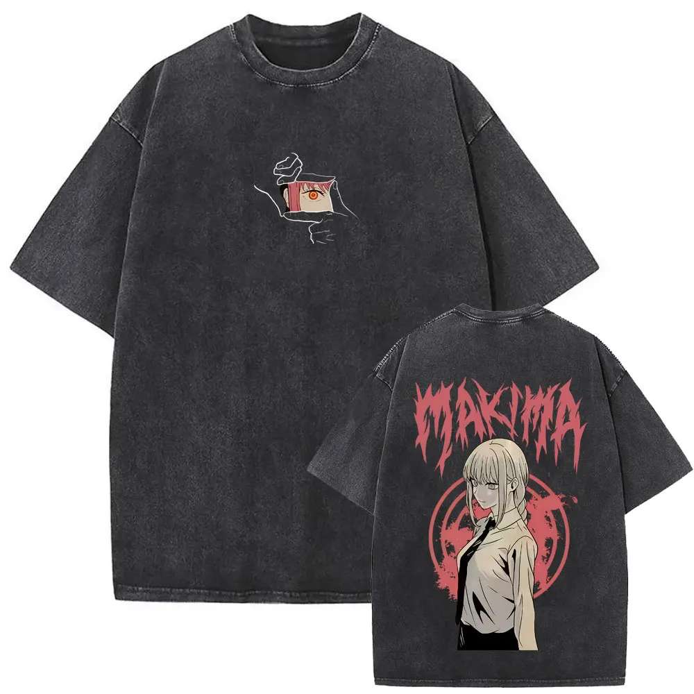 

Vintage Washed Anime Chainsaw Man Makima Merch T-shirt Men Women Manga Casual Oversized T Shirt Male Retro High Quality T-shirts
